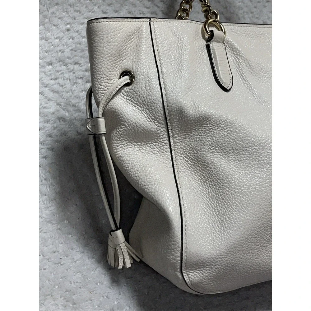Coach White Leather Shoulder Tote with Gold Hardware